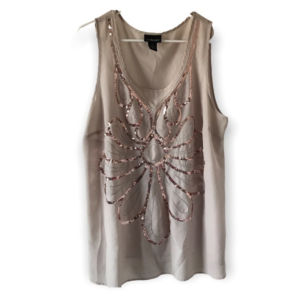 Lane Bryant sleeveless beige blouse with rose gold sequin design